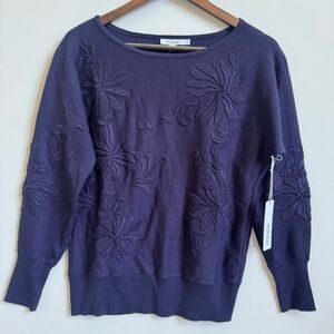 Chico's Purple Crew Neck Sweater with Textured Floral Design Size 0 (Small) NWT